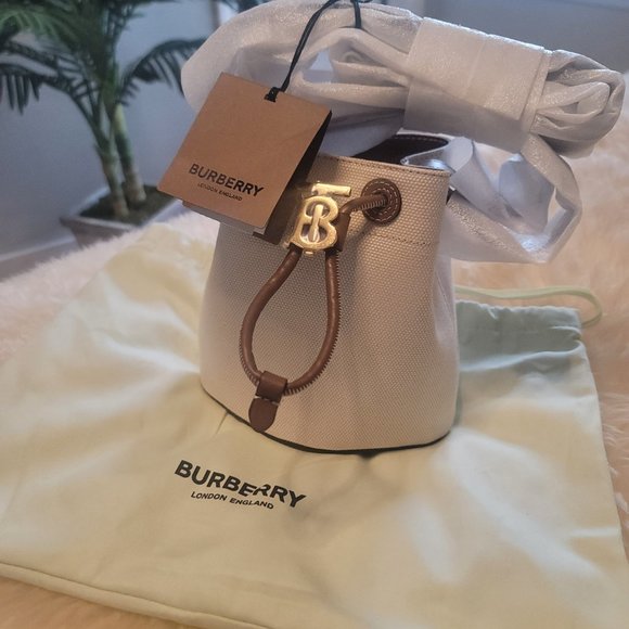 BURBERRY Two-Tone Canvas And Leather Mini TB Bucket Bag - Picture 3 of 4